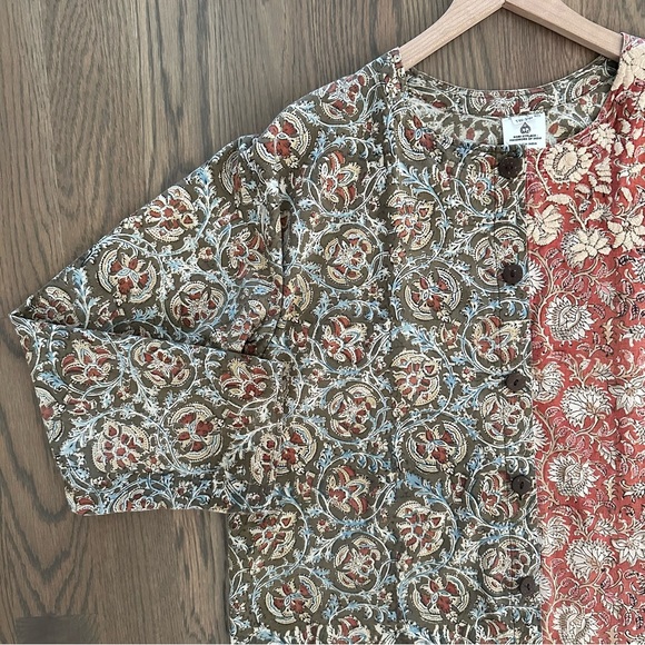 Marketplace Handwork of India Block Print Embroidered Blouse Red, Olive Medium - Picture 6 of 8